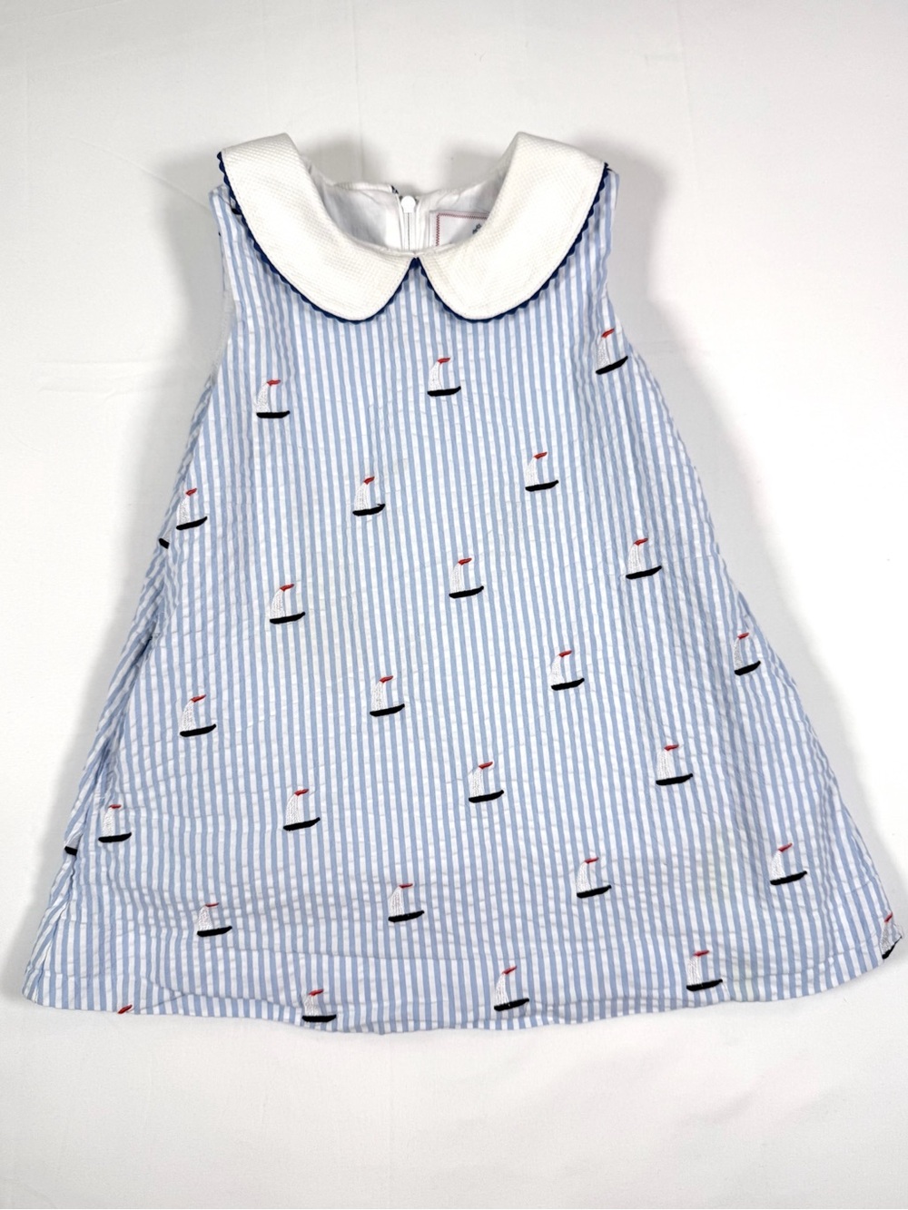 CLASSIC PREP Girls 2T Maddie Sailboat Dress Coastal Preppy Nautical Seersucker